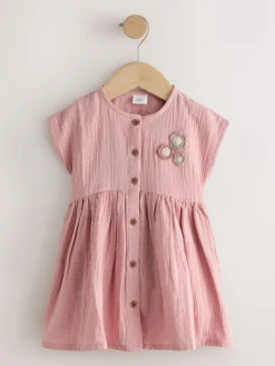 Outlet Next Textured Short Sleeve Dress (3mths-8yrs) Blush Pink