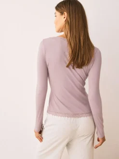 Next Blush Pink Thermal Base Layer Lace Trim Cardigan^Women Thermals