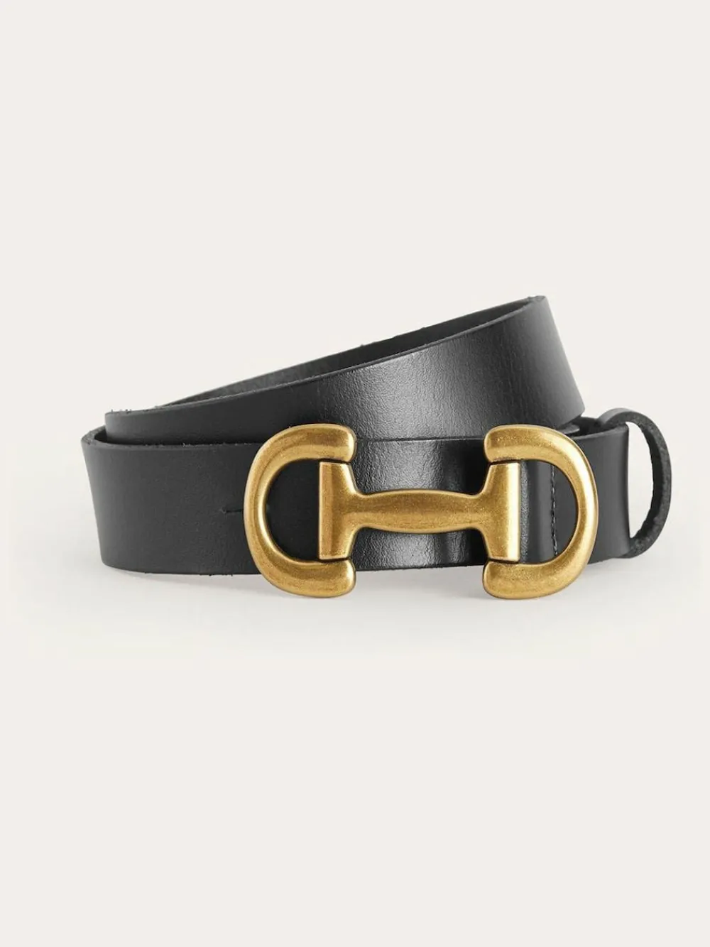 New Boden Snaffle-Trim Leather Belt Black