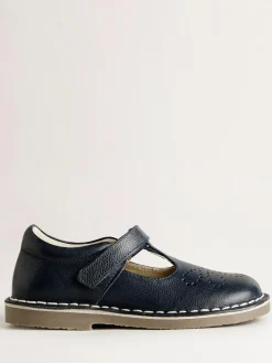 Hot Boden Leather T-Bar School Shoes Navy