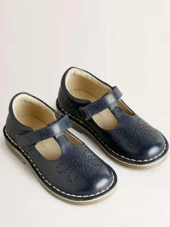 Hot Boden Leather T-Bar School Shoes Navy