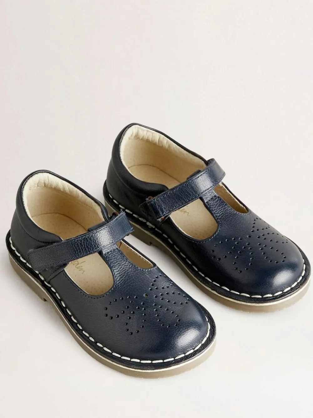 Hot Boden Leather T-Bar School Shoes Navy