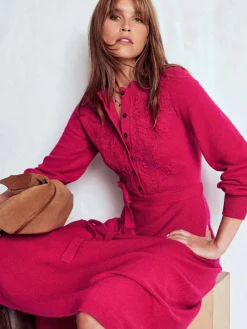 Boden Pink Lace Insert Knitted Midi Dress^Women Midi Dresses