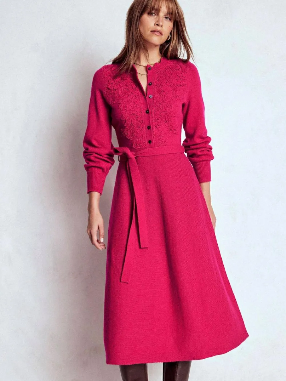 Boden Pink Lace Insert Knitted Midi Dress^Women Midi Dresses