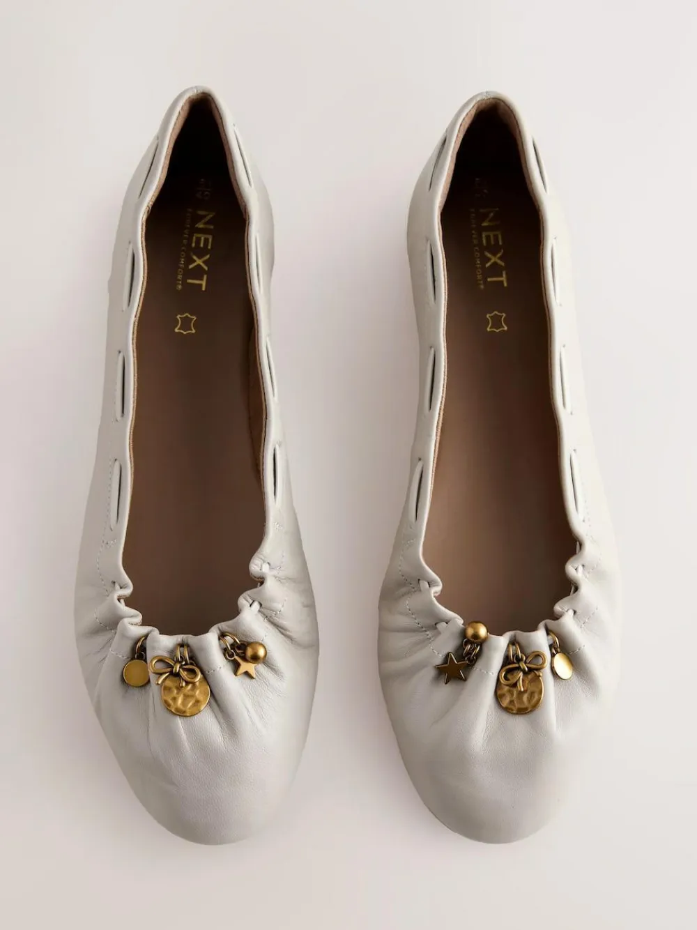 Next Forever Comfort® Leather Ruched Charm Ballet Flats^Women Flats