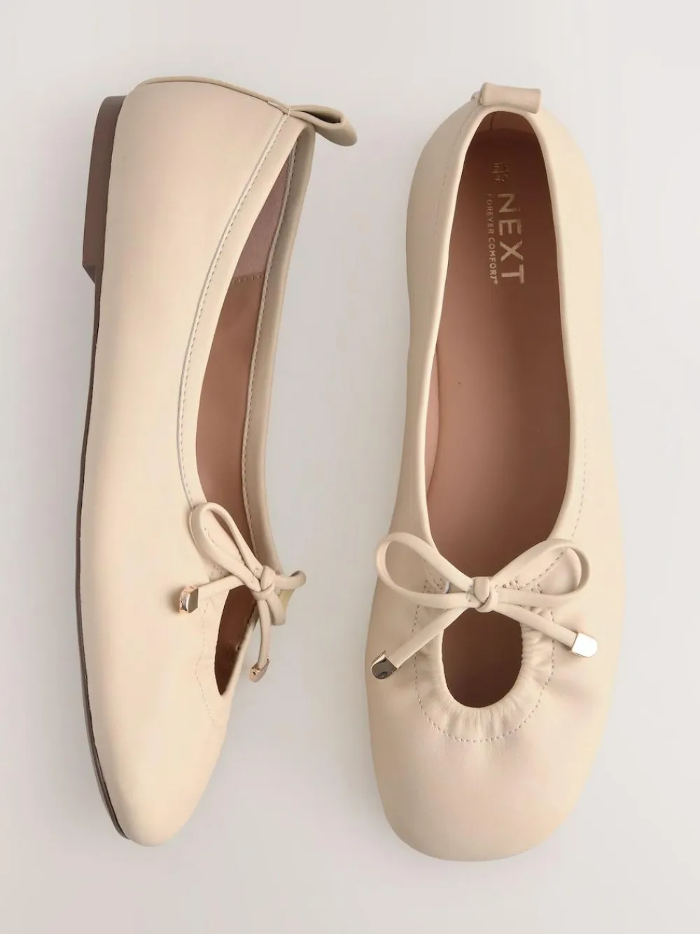 Next Forever Comfort® Tie Up Round Toe Ballet Flats Bone
