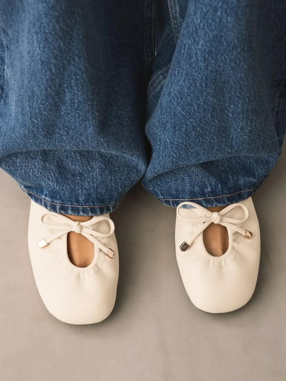 Next Forever Comfort® Tie Up Round Toe Ballet Flats Bone