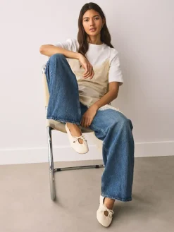 Next Forever Comfort® Tie Up Round Toe Ballet Flats Bone