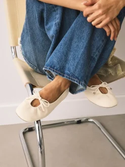 Next Forever Comfort® Tie Up Round Toe Ballet Flats Bone