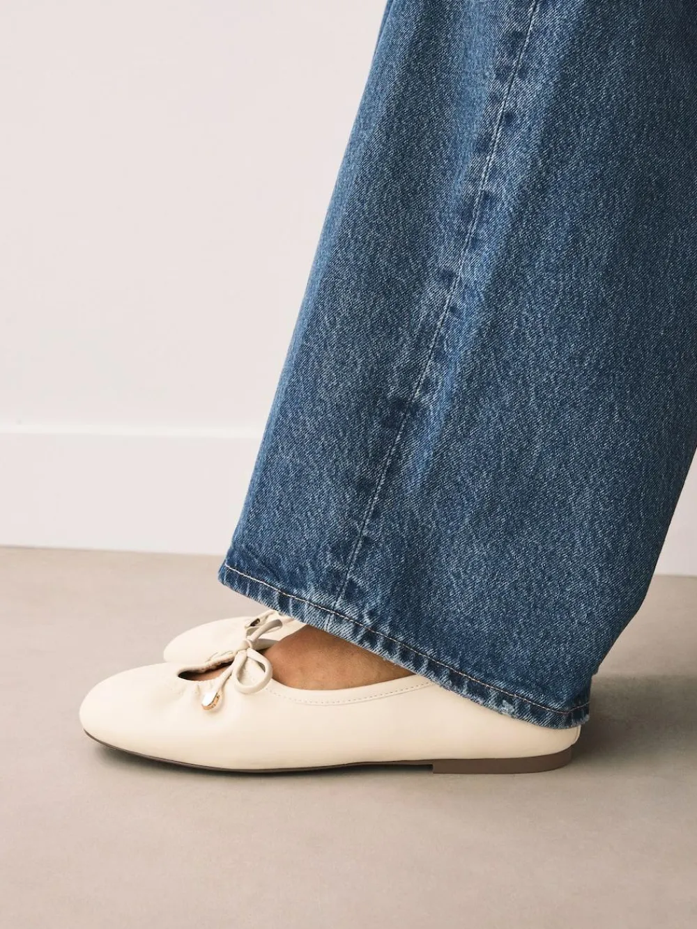 Next Forever Comfort® Tie Up Round Toe Ballet Flats Bone