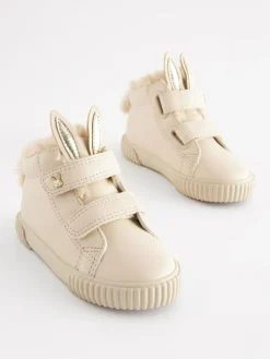 Best Next Bone White Bunny Wide Fit (G) Touch Fasten Strap High Top Trainers