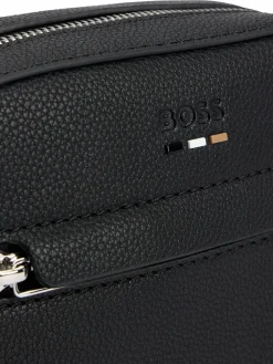 Clearance BOSS Black Grained Faux Fur Leather Reporter Bag