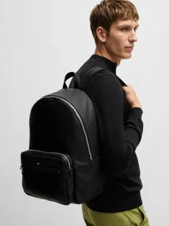 Clearance BOSS Black Grained Faux-Leather Backpack