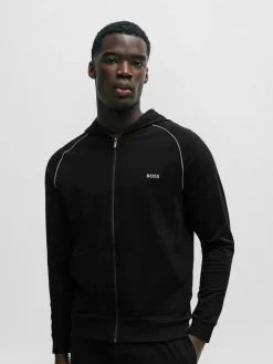 Sale BOSS Stretch Cotton Zip-Up Hoodie Black