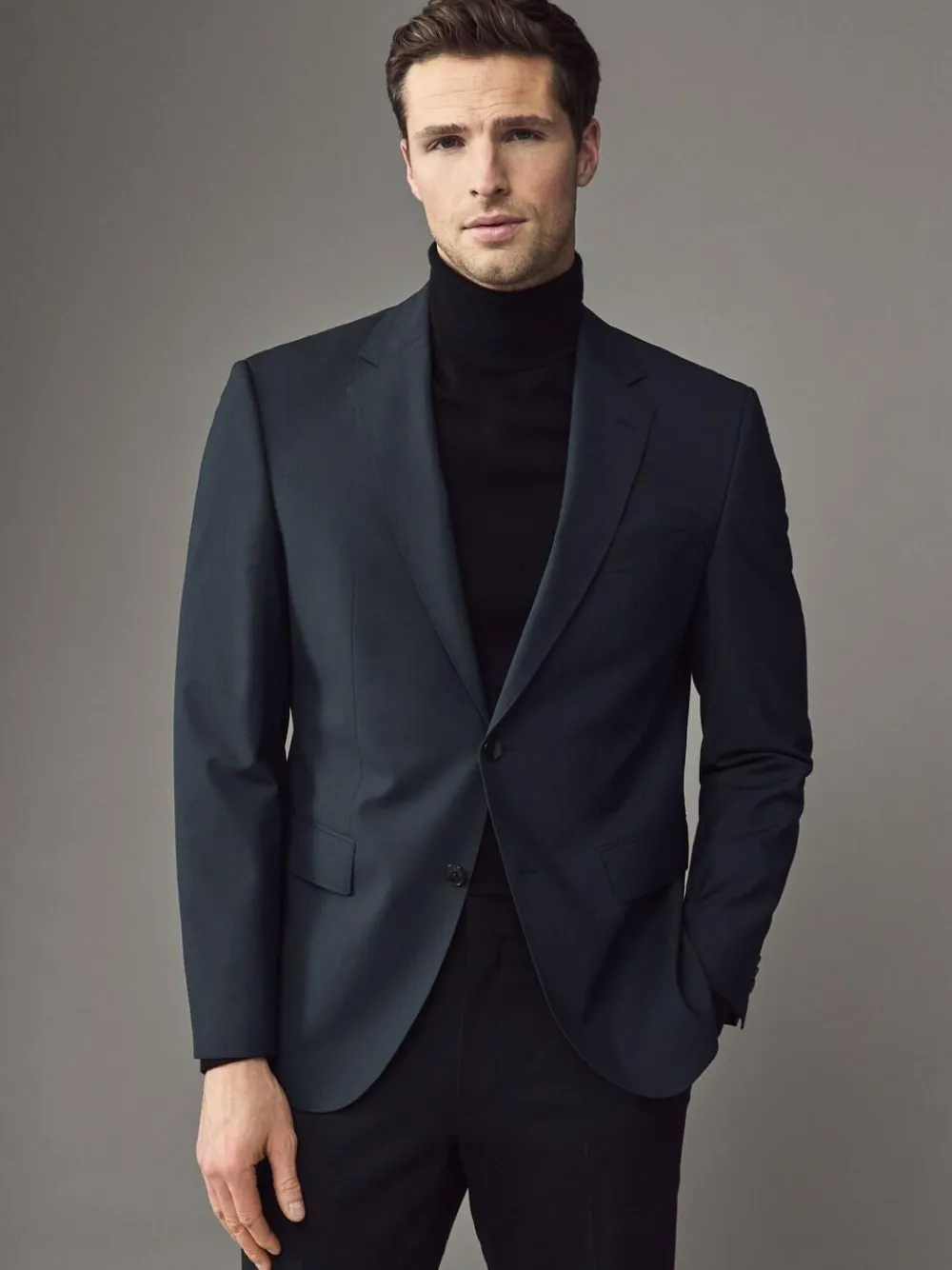 BOSS Regular Fit Cotton Suit Jacket Blue Grey