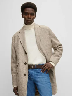 Best BOSS Brushed Metal Leather Belt Brown