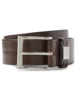 Best BOSS Brushed Metal Leather Belt Brown