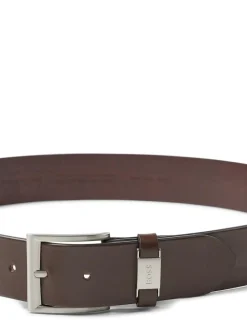 Best BOSS Brushed Metal Leather Belt Brown
