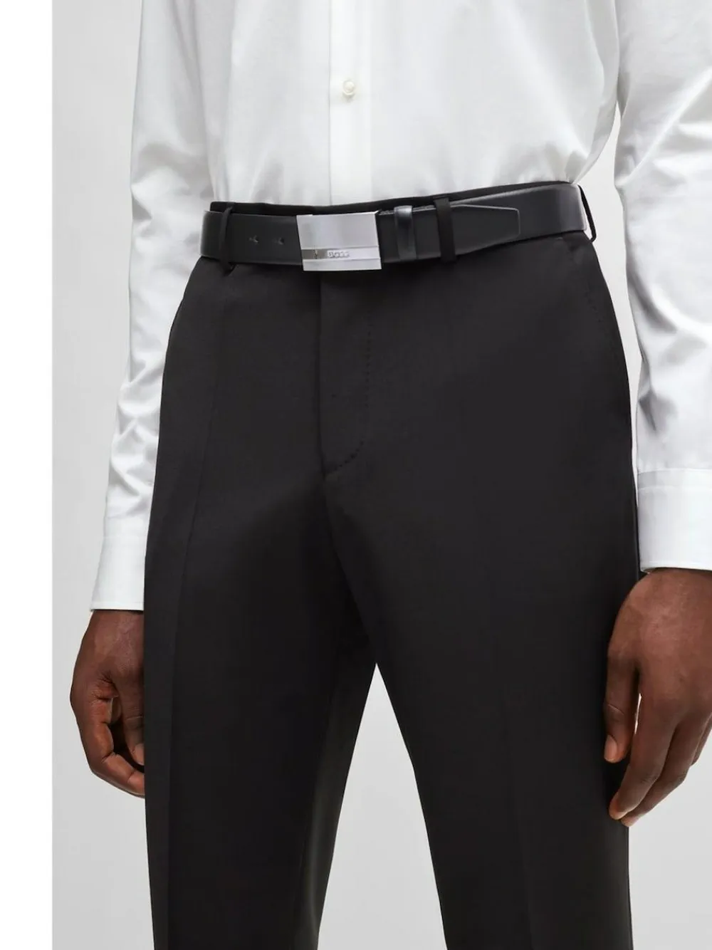 New BOSS Baxton Leather Belt Cobalt Black