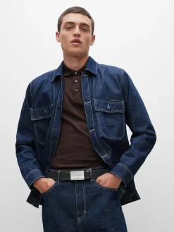 New BOSS Baxton Leather Belt Cobalt Black