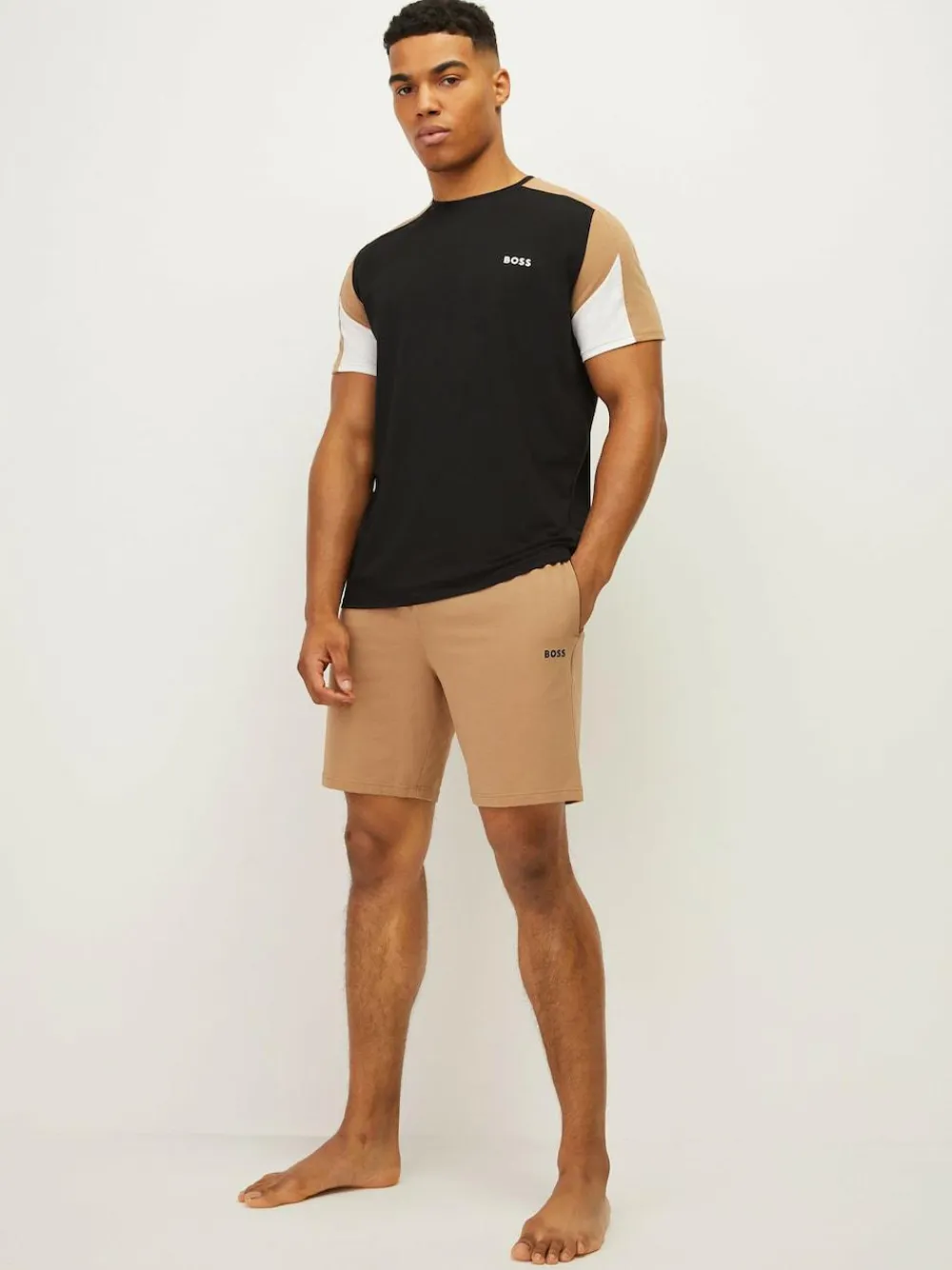 Discount BOSS Cream Regular-Fit Logo Stretch Shorts
