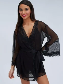 Boux Avenue Black Mallory Mesh Kimono Robe^Women Bathrobes