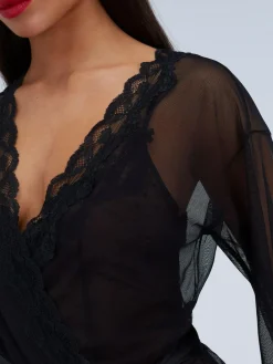 Boux Avenue Black Mallory Mesh Kimono Robe^Women Bathrobes