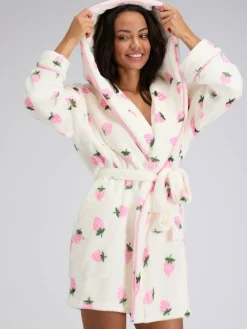 Boux Avenue White Fluffy Strawberry Short Dressing Gown^Women Bathrobes
