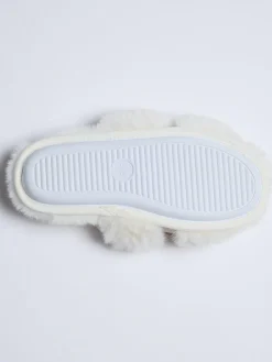 Online Boux Avenue Plush Bow Mix Slipper Sliders White