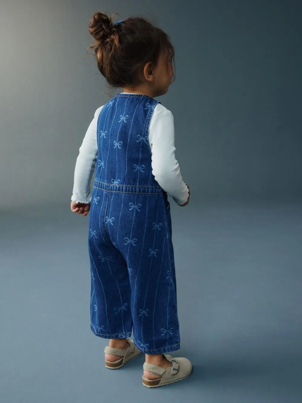 Hot Next Bow Print Sleeveless Denim Jumpsuit (3mths-8yrs)