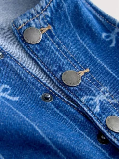 Hot Next Bow Print Sleeveless Denim Jumpsuit (3mths-8yrs)