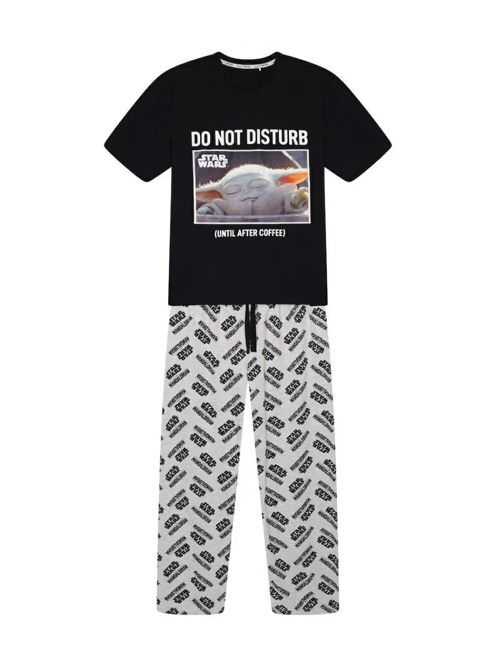 Discount Brand Threads Black Mens Star Wars The Mandolorian 100% Cotton Pyjamas Set