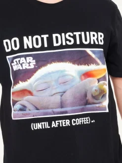 Discount Brand Threads Black Mens Star Wars The Mandolorian 100% Cotton Pyjamas Set