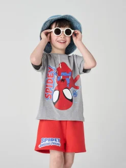 Brand Threads Grey & Red Spidey and His Amazing Friends 100% Cotton Top and Short Set^ Shorts