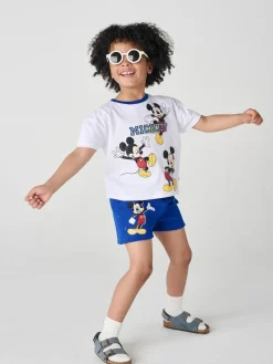 Brand Threads White & Blue Mickey Mouse 100% Cotton Top and Short Set^ Shorts