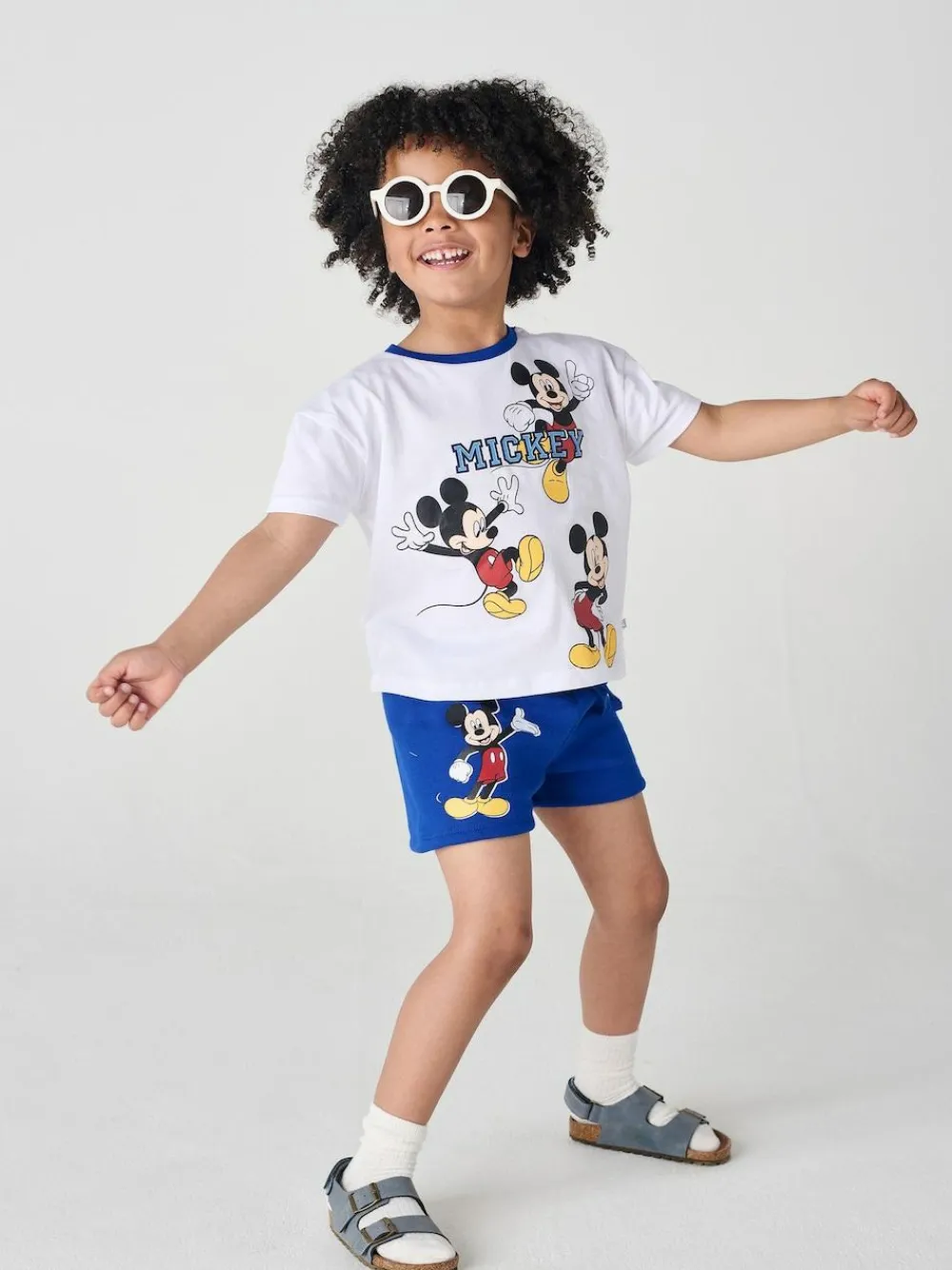 Brand Threads White & Blue Mickey Mouse 100% Cotton Top and Short Set^ Shorts