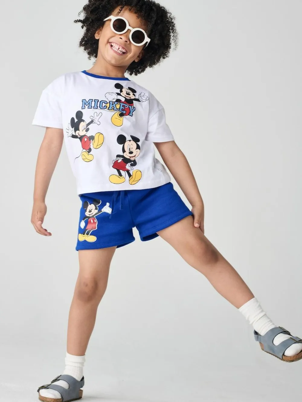 Brand Threads White & Blue Mickey Mouse 100% Cotton Top and Short Set^ Shorts