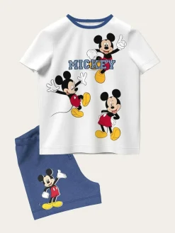 Brand Threads White & Blue Mickey Mouse 100% Cotton Top and Short Set^ Shorts