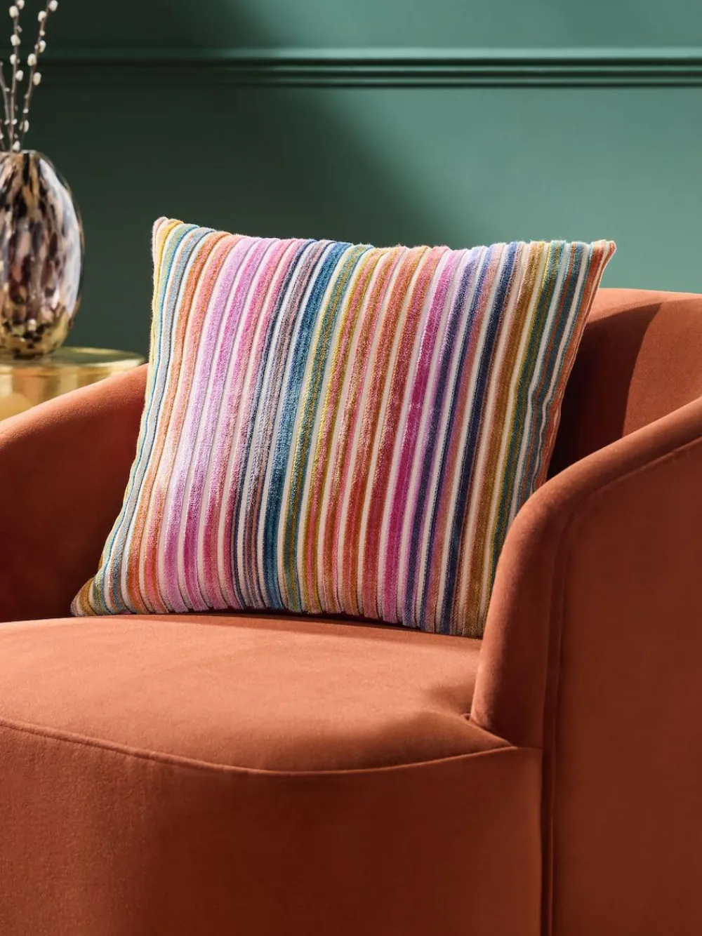 Next Bright 43 x 43cm Cut Velvet Stripe Cushion^ Cushions & Throws