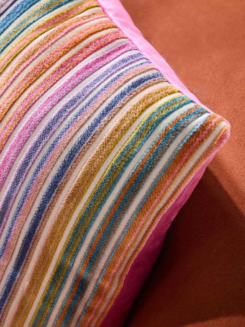 Next Bright 43 x 43cm Cut Velvet Stripe Cushion^ Cushions & Throws