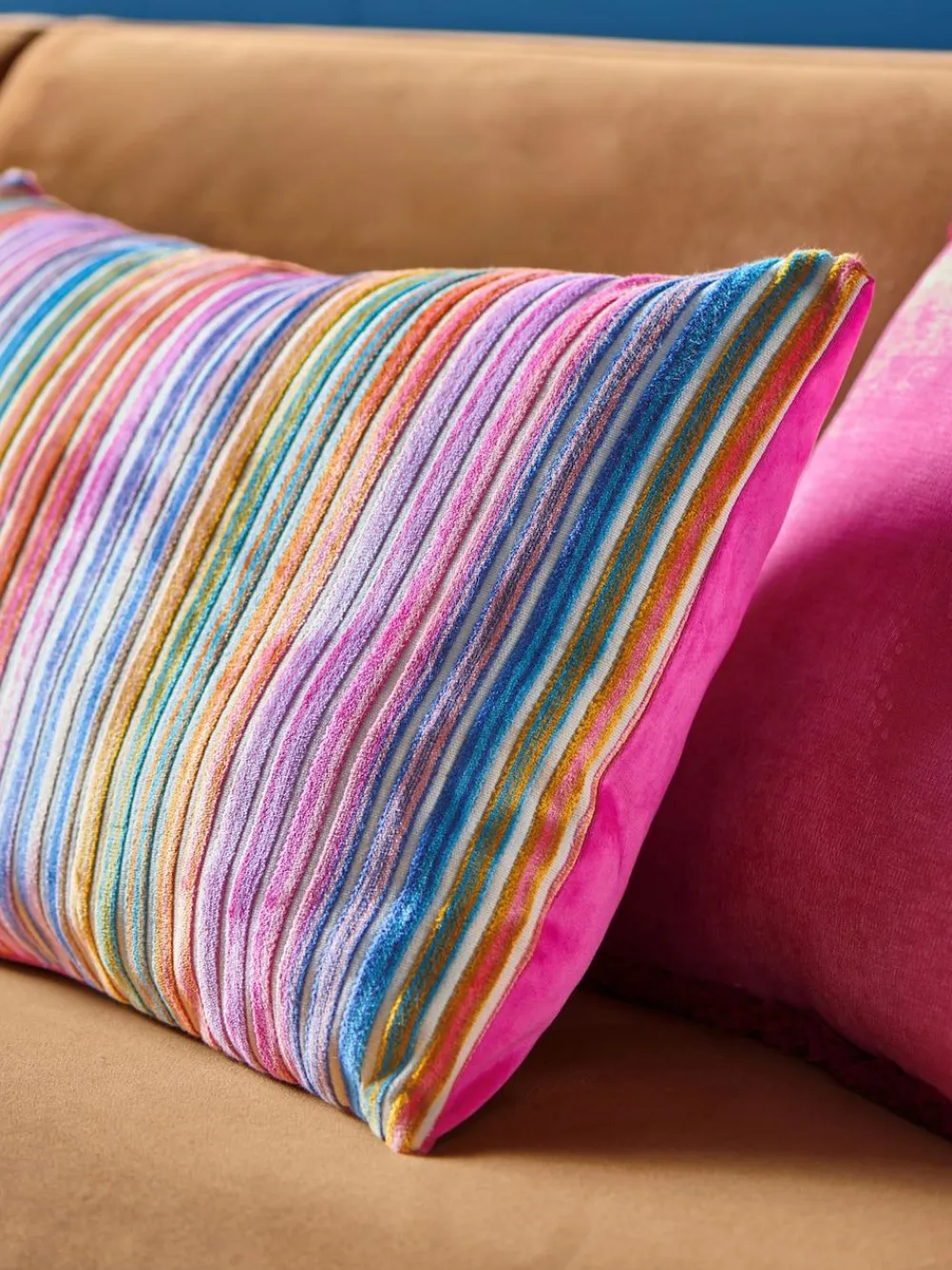New Next 40 x 59cm Cut Velvet Stripe Cushion Bright