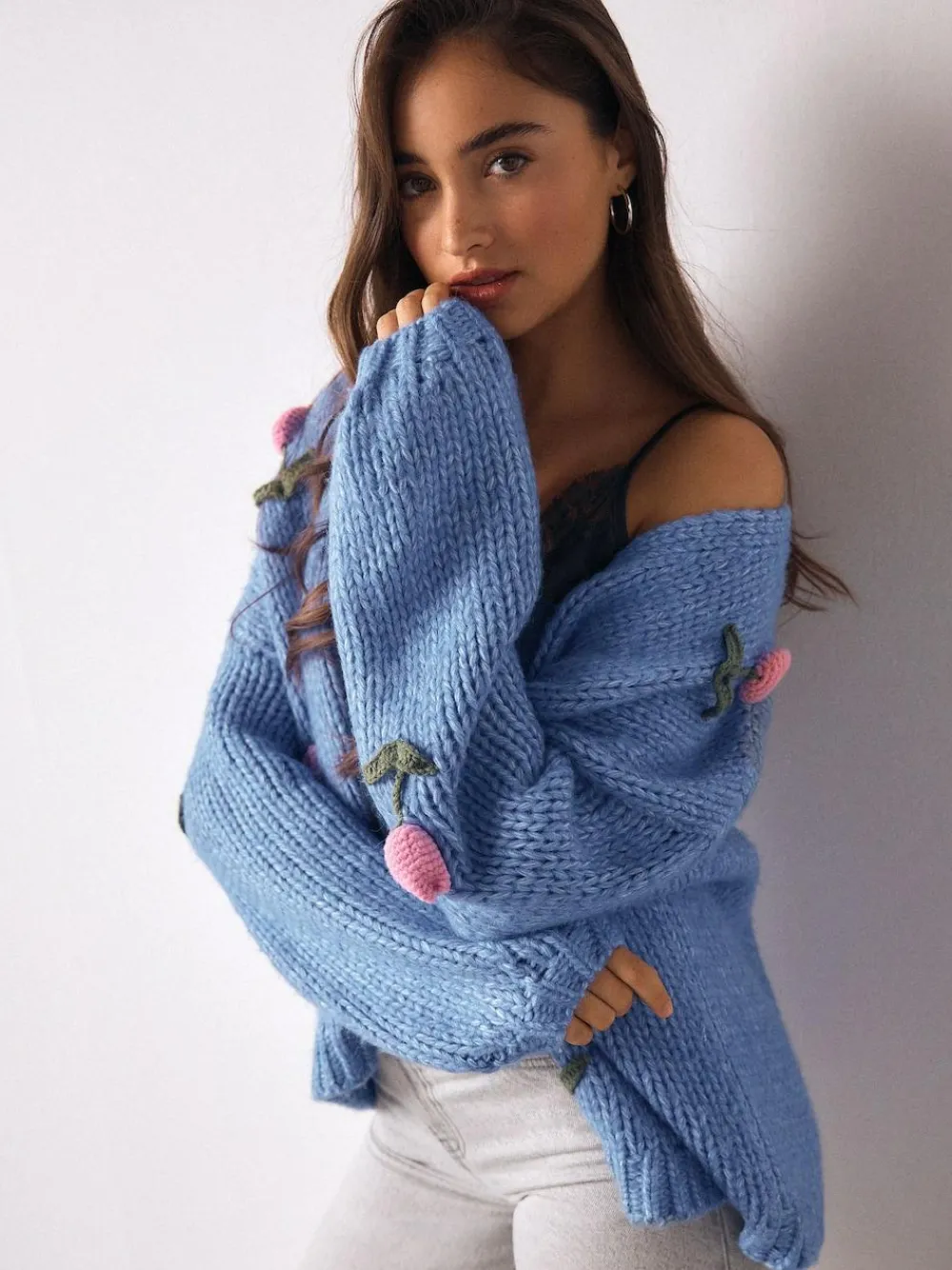 Next Bright Blue 3D Tulip Soft Touch Chunky Knit Cardigan^Women Knitwear|Knitwear
