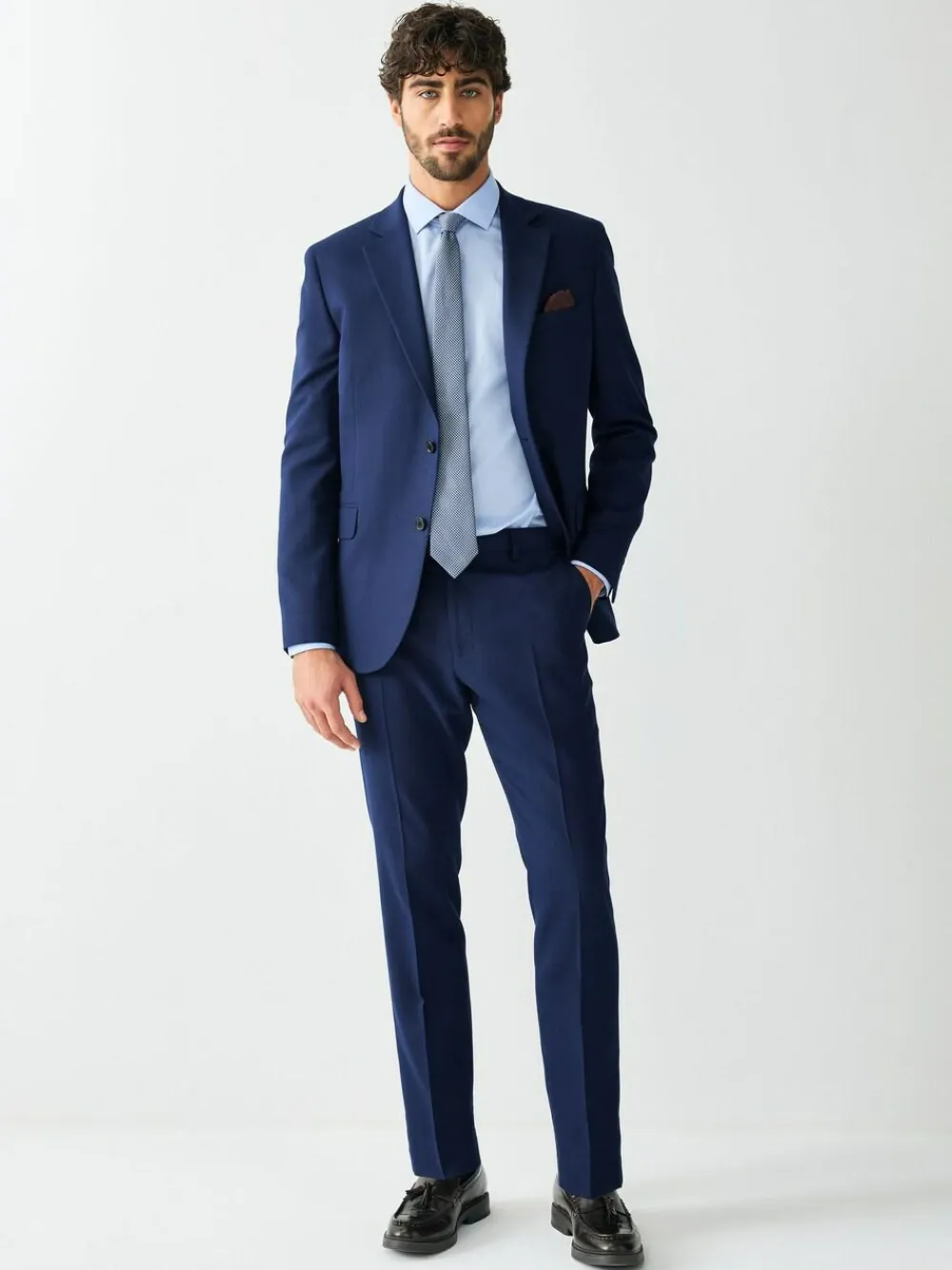 Discount Next Skinny Fit Textured Suit Trousers Bright Blue