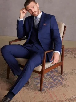 Next Slim Fit Signature Tollegno Italian Wool Textured Suit Jacket^ Blue Suits|Suits & Tuxedos