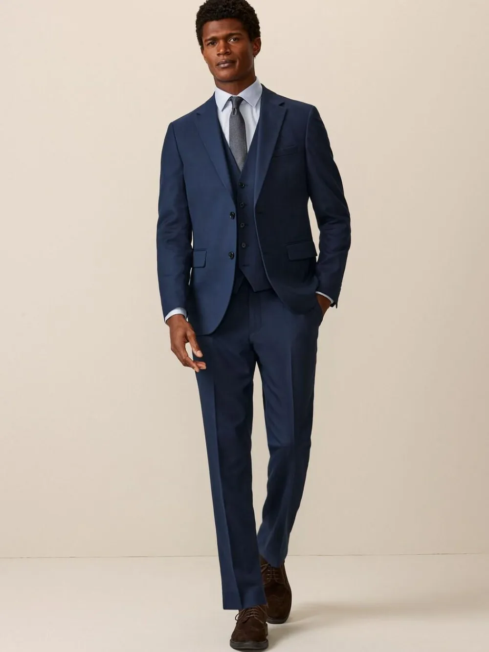 Hot Next Bright Blue Slim Fit Textured Suit Trousers