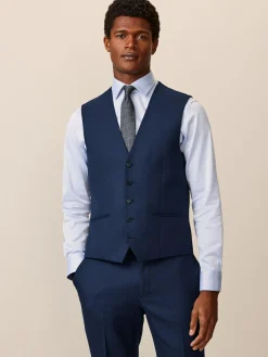Next Bright Blue Textured Suit Waistcoat^ Vests