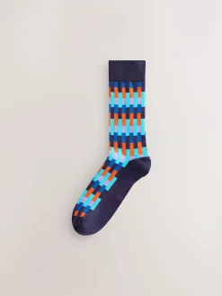 Hot Next Bright Blue/Green/Orange Stripe Pattern Socks 5 Pack