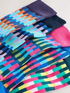 Hot Next Bright Blue/Green/Orange Stripe Pattern Socks 5 Pack