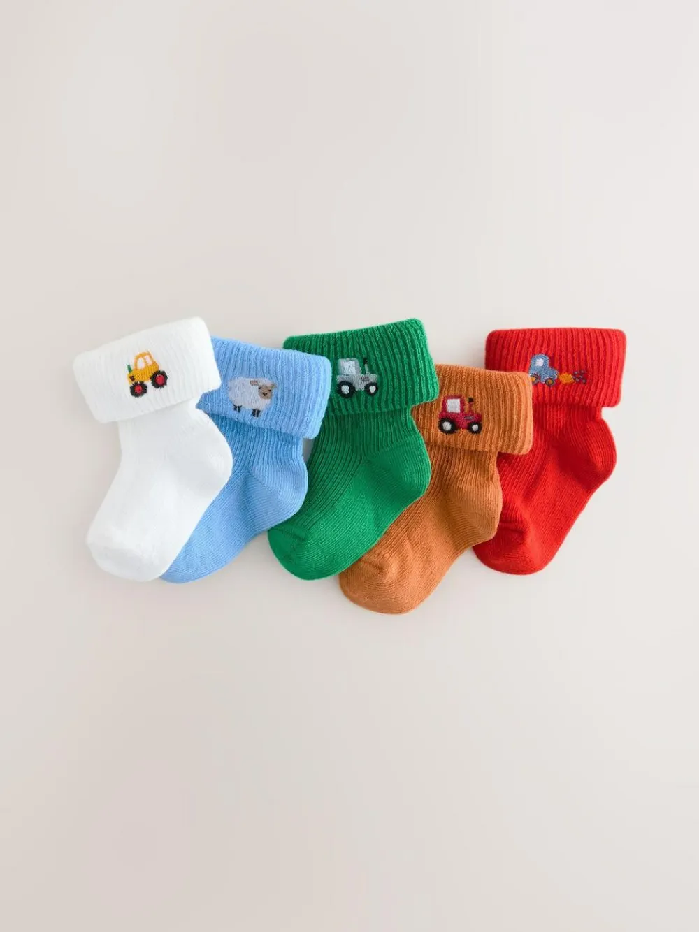Outlet Next Embroidered Roll Top Socks 5 Pack (0mths-2yrs) Bright Character