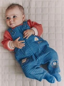 Outlet Next Baby Denim Dungarees and Bodysuit Set (0mths-2yrs) Bright Character Stripe